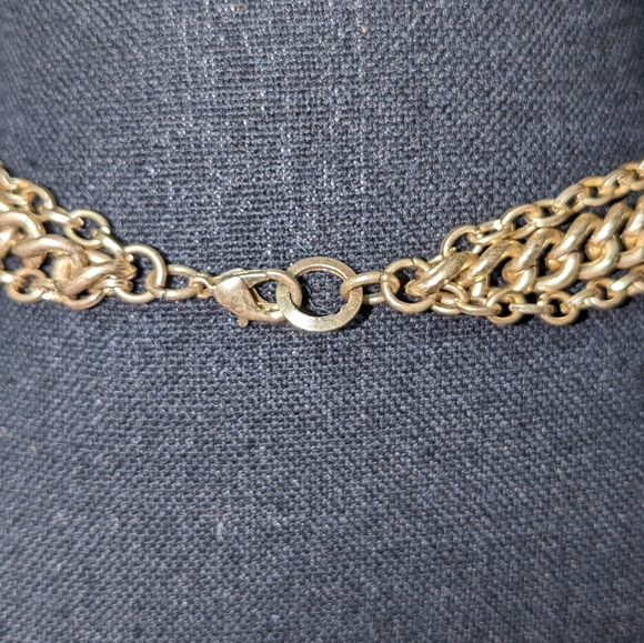 Triple stand vintage blue & white frosted gold tone necklace 18" - Picture 7 of 11